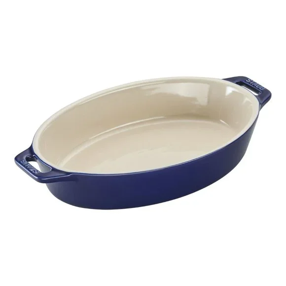 STAUB 9" Oval Ceramic Baking Dish - Dark Blue - Picture 1 of 5